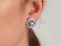 Edwardian Platinum, Pearl & Diamond Cluster Earrings