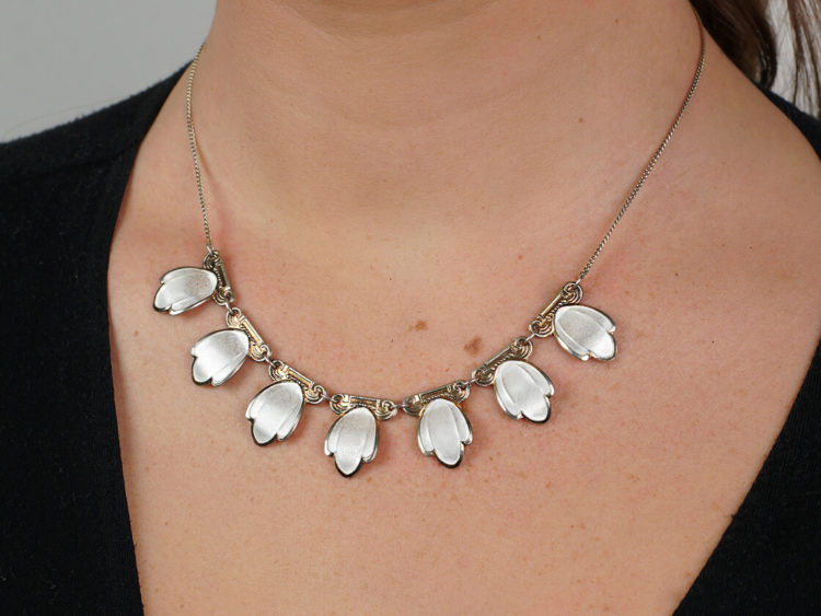 Art Deco Norwegian Silver Gilt & White Enamel Necklace by Andresen & Scheinpflug
