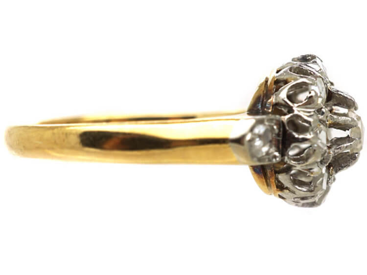 Victorian 18ct Gold Rose Diamond Cluster Ring with Diamond Set Shoulders
