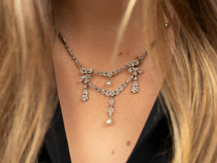 Edwardian Platinum & Diamond Garland Necklace