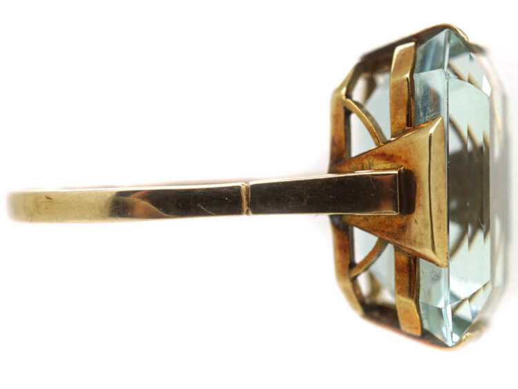 Art Deco 14ct Gold Rectangular Aquamarine Ring