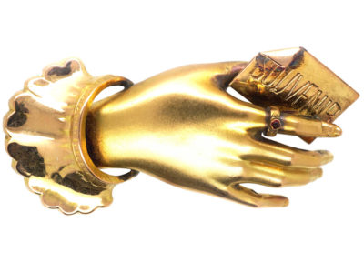 Victorian 15ct Gold Hand Brooch Holding a Souvenir