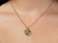 Edwardian 15ct Gold, Enamel & Natural Split Pearl Heart Pendant with Locket Back