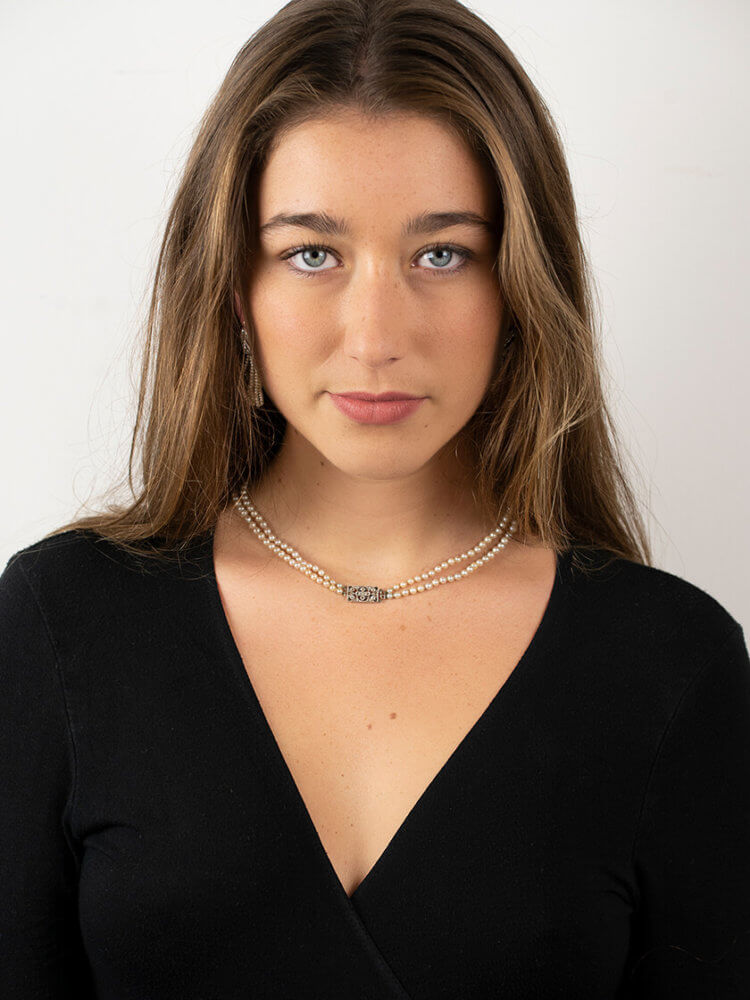 Two Row Graduated Pearl Necklace with Diamond Clasp