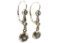 Art Deco 14ct White Gold & Diamond Drop Earrings