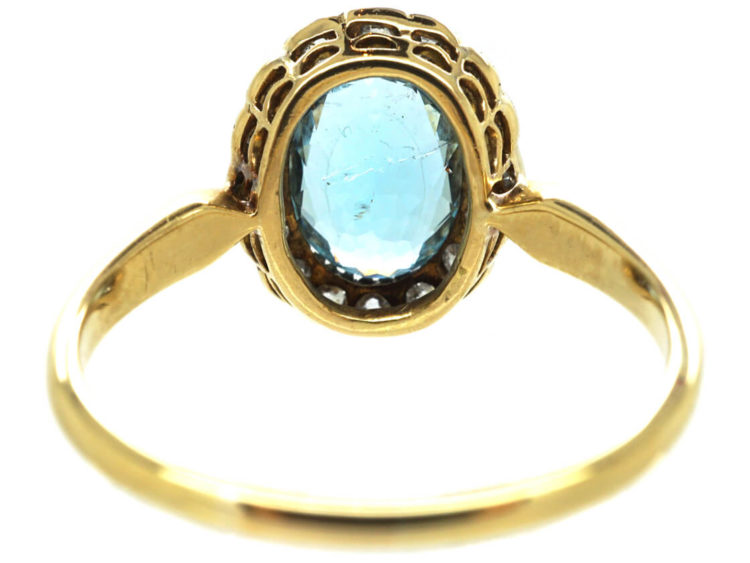 Edwardian 18ct Gold, Aquamarine & Diamond Cluster Ring