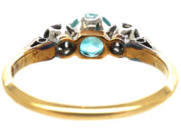 Art Deco 18ct Gold Blue Zircon & Diamond Ring