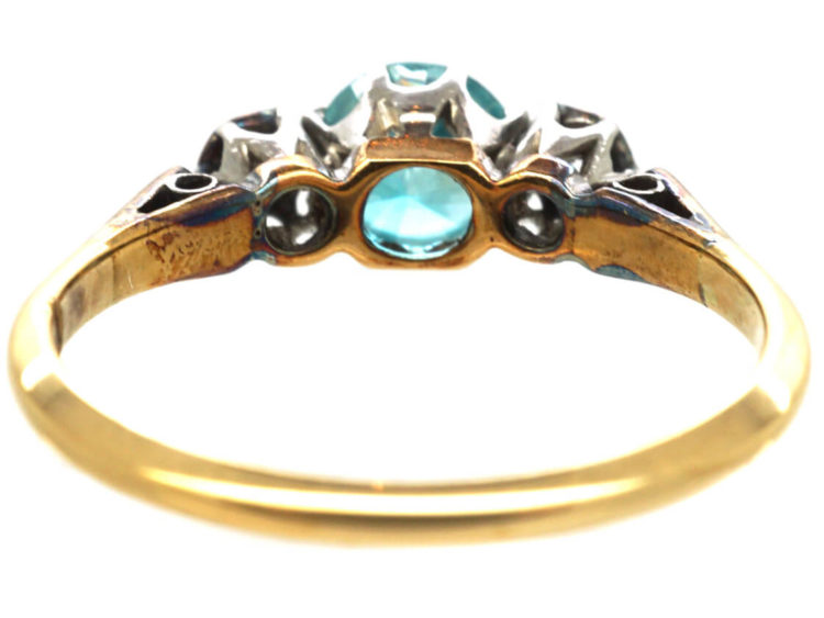 Art Deco 18ct Gold Blue Zircon & Diamond Ring