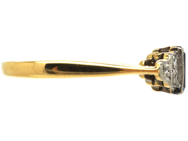 Art Deco 18ct Gold & Platinum, Sapphire & Diamond Step Cut Ring