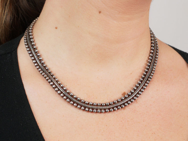 Edwardian Silver Victorian Bobble & Weave Collar