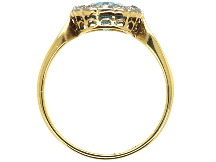 Edwardian 18ct Gold, Aquamarine & Diamond Cluster Ring