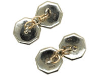 Art Deco 18ct White Gold Octagonal Shaped Cufflinks with Onyx, Mother of Pearl & Diamonds