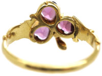 Edwardian 18ct Gold & Almandine Garnet Irish Clover Ring