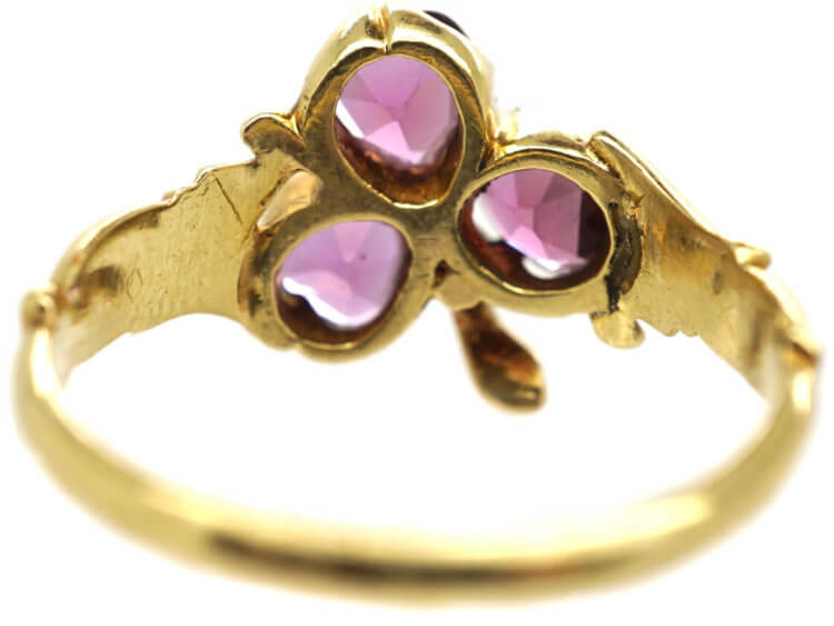 Edwardian 18ct Gold & Almandine Garnet Irish Clover Ring