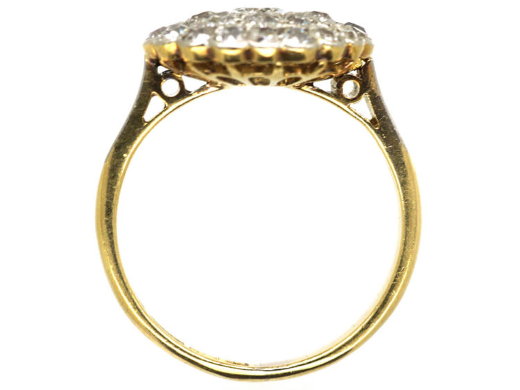 Late Edwardian 18ct Gold & Platinum, Diamond Triple Row Pave Set Cluster Ring