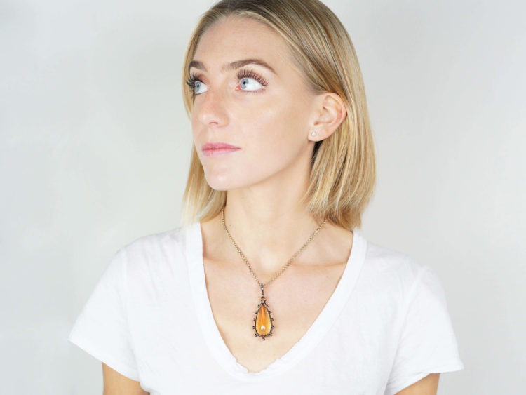 Edwardian 15ct Gold Large Pear Shaped Edwardian Gold, Citrine, Diamond & Chrysolite Pendant