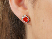 Fire Opal & Diamond Earrings