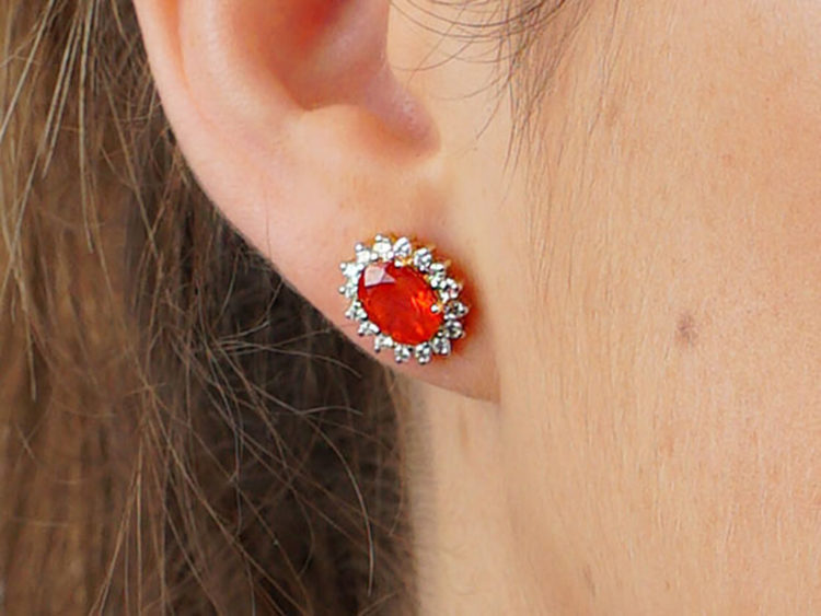Fire Opal & Diamond Earrings