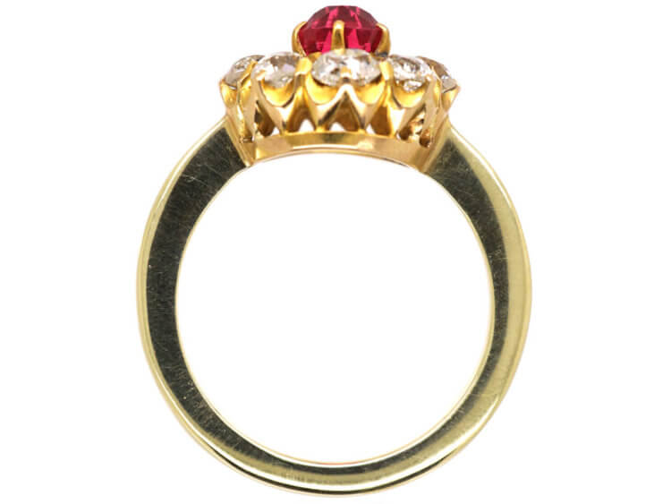 Victorian 18ct Gold, Diamond and Pink Spinel Cluster Ring
