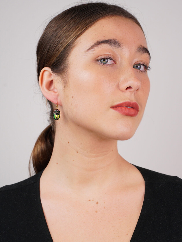 Victorian 15ct Gold & Micro Mosaic Scarab Earrings