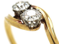 Edwardian 18ct Gold Two Stone Diamond Crossover Ring