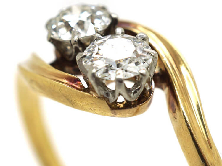 Edwardian 18ct Gold Two Stone Diamond Crossover Ring