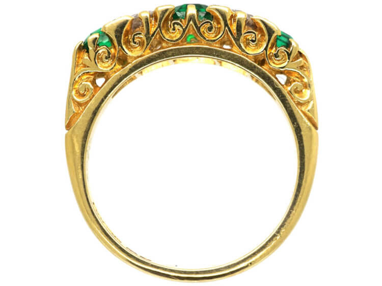 18ct Gold Emerald & Diamond Five Stone Ring made by Mappin & Webb