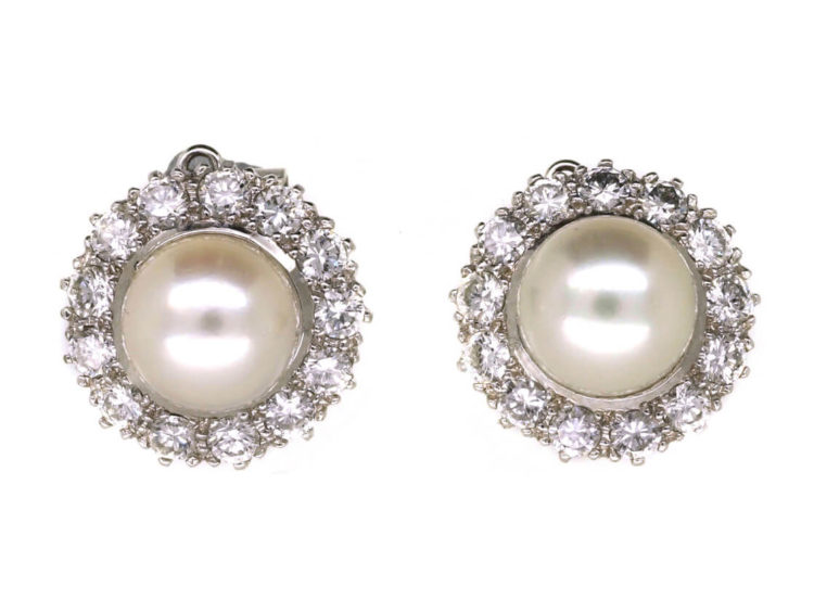18ct White Gold Diamond & Pearl Cluster Earrings