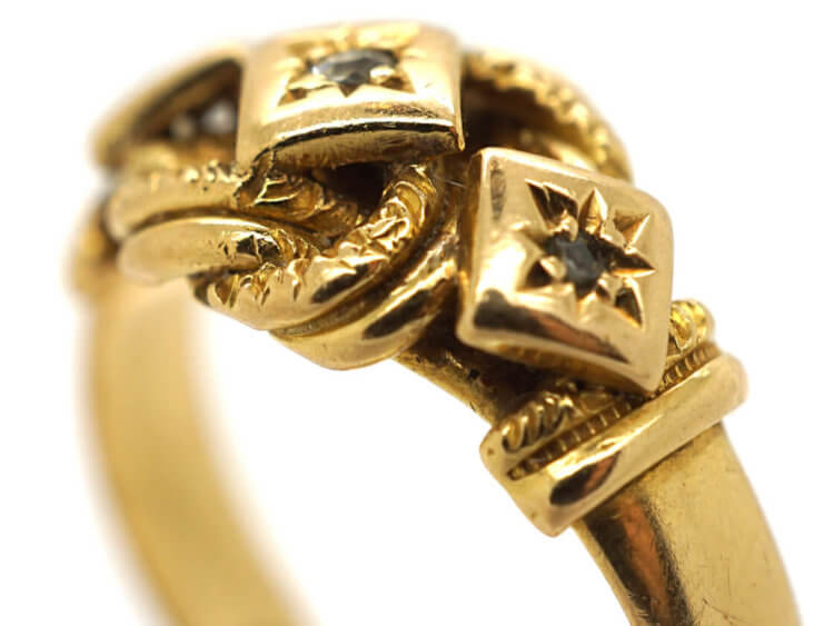 Edwardian 18ct Gold Lover's Knot Ring Set With Three Diamonds