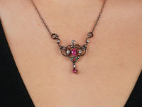 Edwardian Pink Topaz & Diamond Necklace