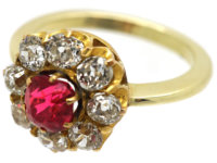 Victorian 18ct Gold, Diamond and Pink Spinel Cluster Ring
