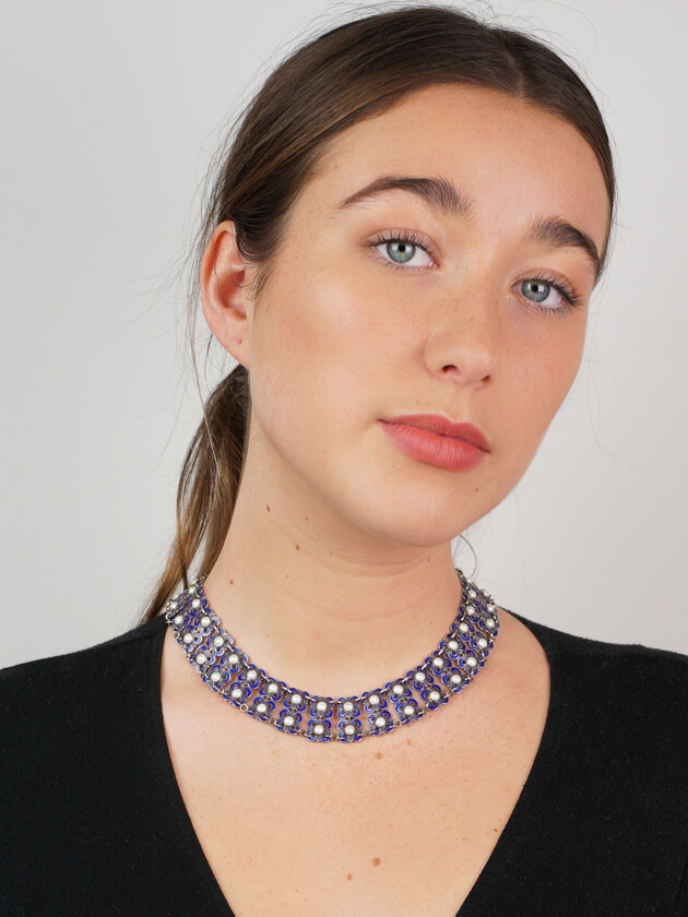 Silver Blue & White Enamel Collar by David Andersen