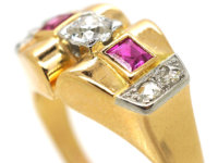 Art Deco 18ct Gold, Ruby & Diamond Geometric Ring