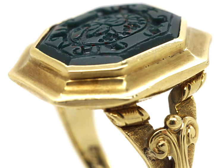 19th Century Signet Ring set with a Bloodstone Intaglio with Grapes
