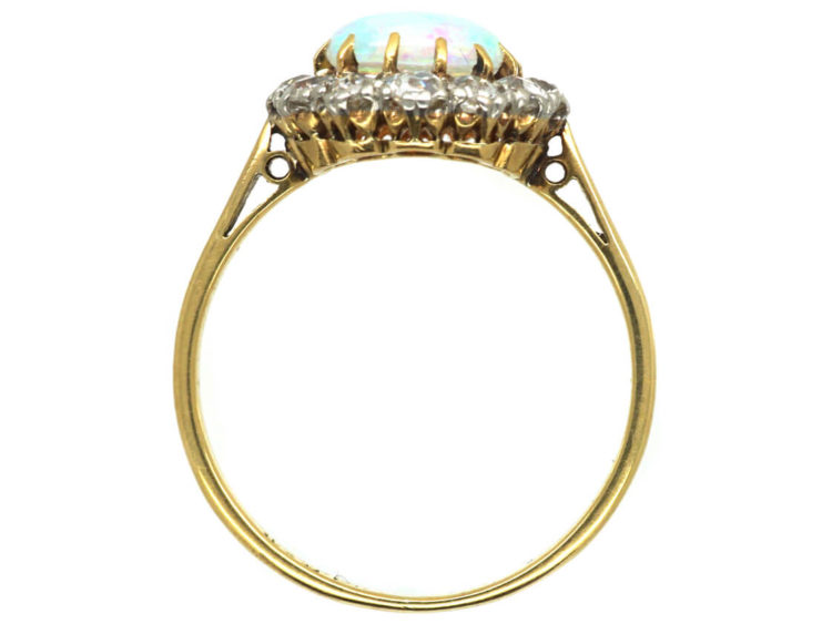 Edwardian 18ct Gold and Platinum, Opal & Diamond Cluster Ring