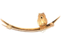Edwardian 15ct Gold & Platinum Owl in The Moon Brooch