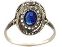 Edwardian Platinum, Sapphire & Diamond Oval Double Cluster Ring