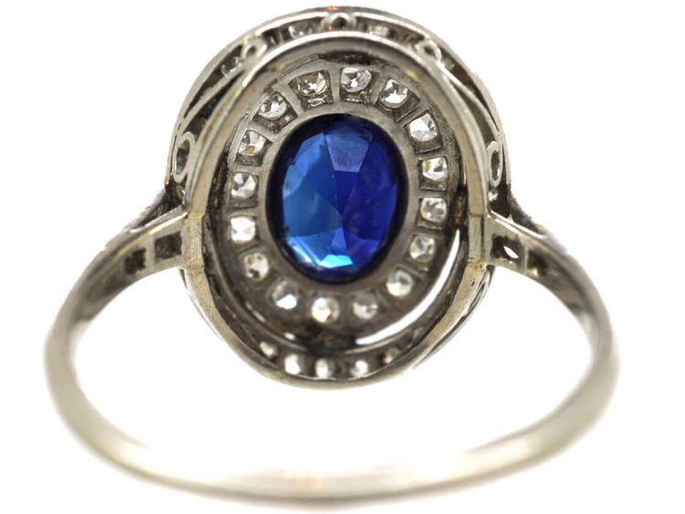 Edwardian Platinum, Sapphire & Diamond Oval Double Cluster Ring