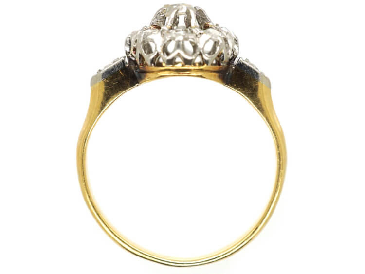 Victorian 18ct Gold Rose Diamond Cluster Ring with Diamond Set Shoulders