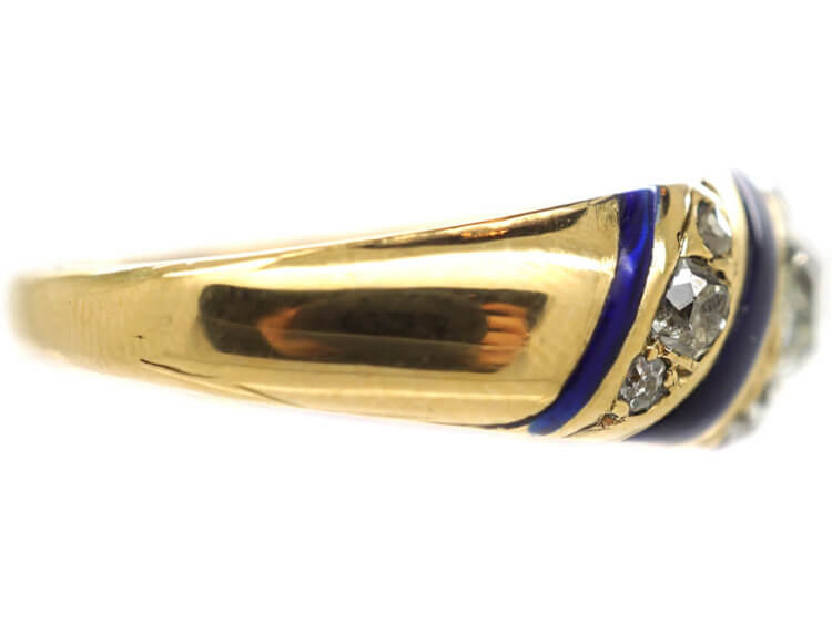 Early Victorian Royal Blue Enamel & Diamond 18ct Gold Ring