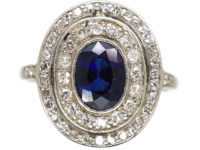 Edwardian Platinum, Sapphire & Diamond Oval Double Cluster Ring