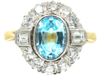 18ct Gold Aquamarine & Diamond Cluster Ring