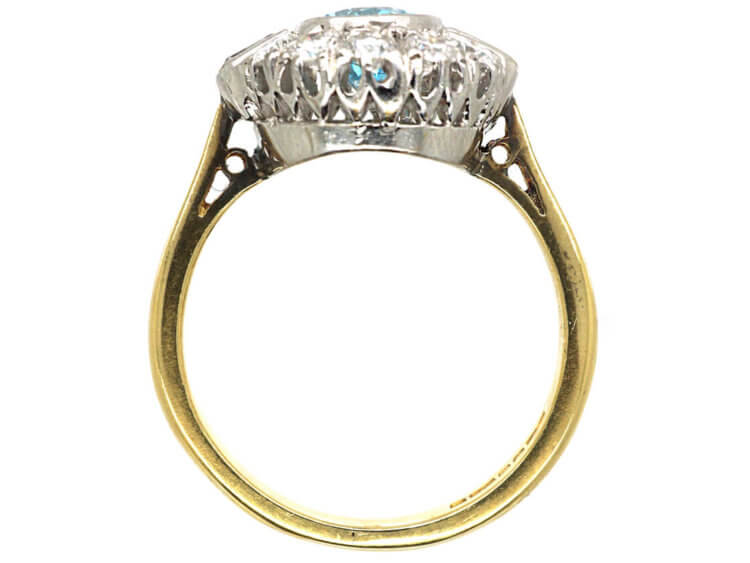 18ct Gold Aquamarine & Diamond Cluster Ring
