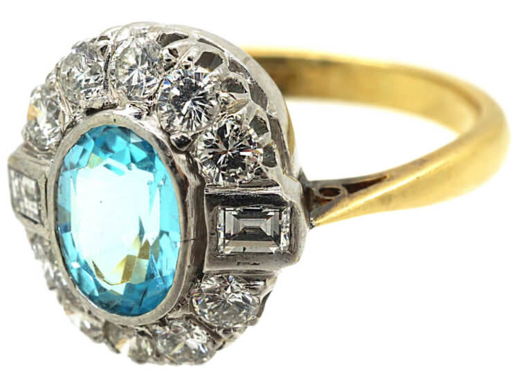 18ct Gold Aquamarine & Diamond Cluster Ring