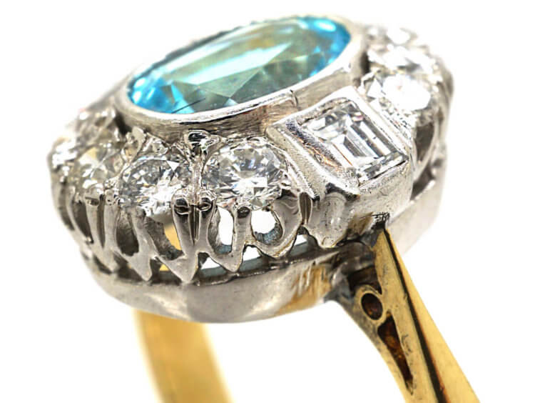 18ct Gold Aquamarine & Diamond Cluster Ring
