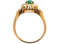 Edwardian 18ct Gold, Emerald & Diamond Cluster Ring