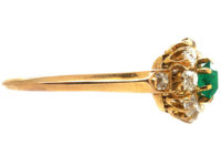 Edwardian 18ct Gold, Emerald & Diamond Cluster Ring