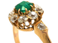 Edwardian 18ct Gold, Emerald & Diamond Cluster Ring