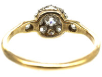 Edwardian 18ct Gold & Diamond Cluster Ring with Diamond Set Shoulders