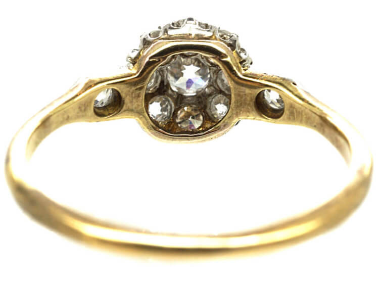 Edwardian 18ct Gold & Diamond Cluster Ring with Diamond Set Shoulders